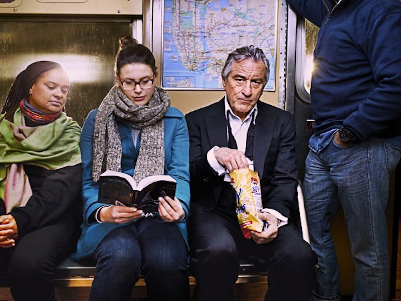 Artist: Martin Schoeller (American/German, born 1968). Title: Robert De Niro on Subway.  Brooklyn, New York, 2013. Medium: Photographs, Archival pigment print. Size: 73.5 x 91.5 cm. (28.9 x 36 in.). From: artnet.com/artists/martin-schoeller/robert-de-niro-on-subway-brooklyn-new-york-a-FhAev5TLtWQahuIXdN6AAA2. Image modified by Mickey Z.
