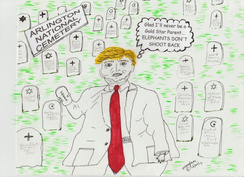 "Elephants Don't Shoot Back." Political commentary by Monica Farrington.
